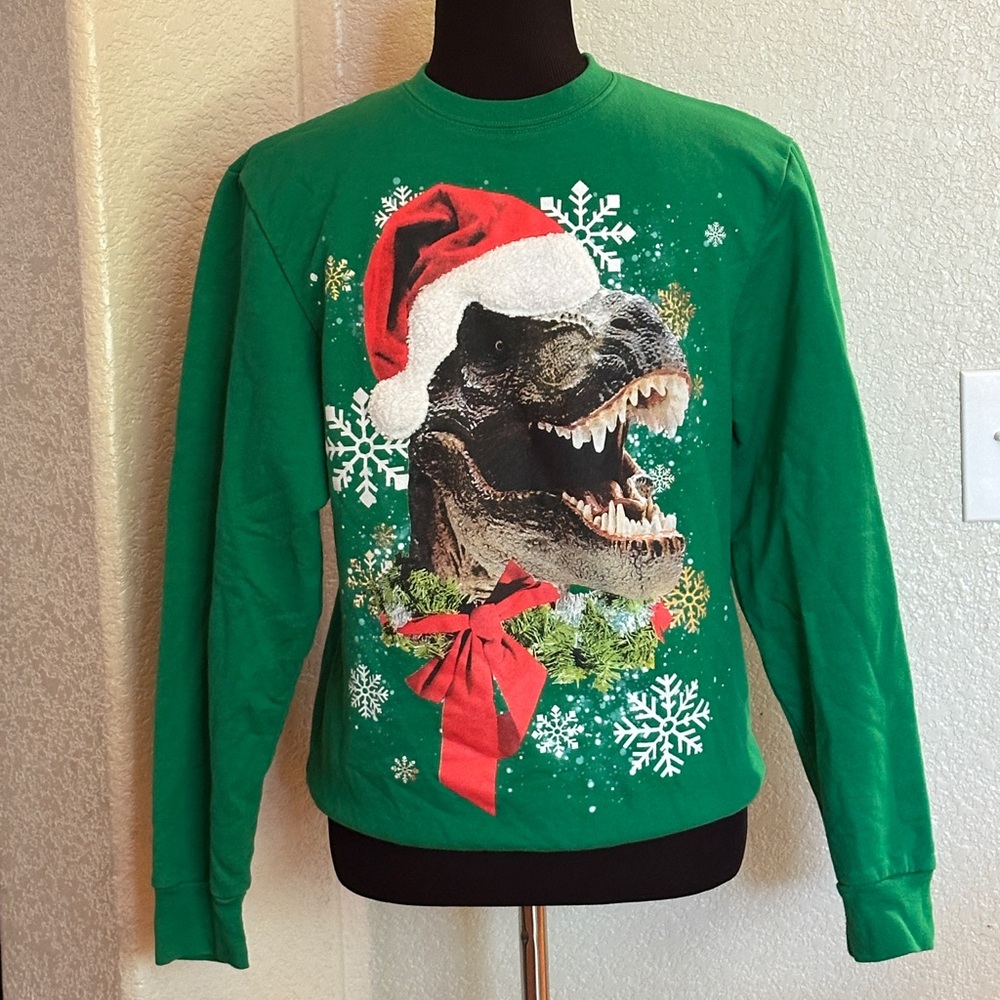 Fifth Sun Green T-Rex Holiday Crewneck Sweatshirt